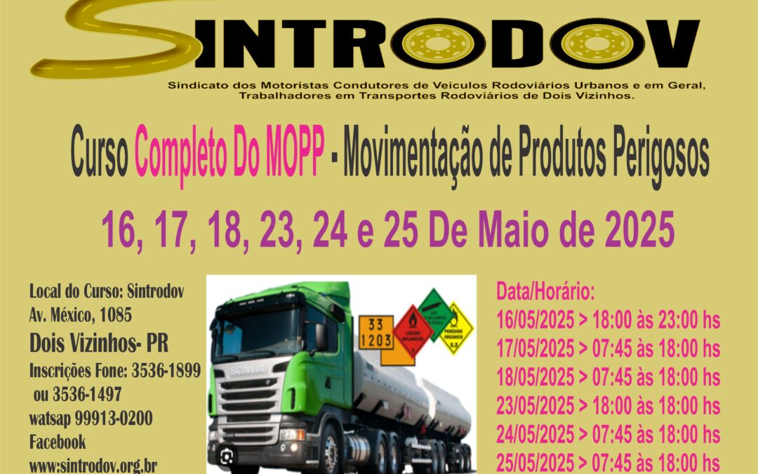 Curso Mopp – Movimentação de Produtos Perigosos