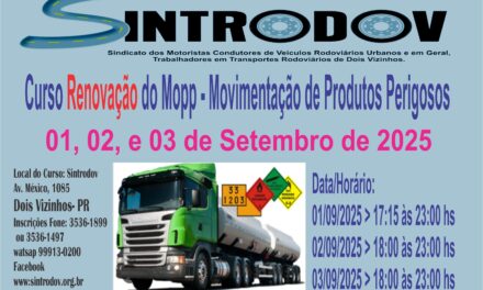 MOPP (Movimentação e Operação de Produtos Perigosos), ele precisa ser renovado a cada 5 anos para continuar válido.