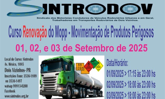 MOPP (Movimentação e Operação de Produtos Perigosos), ele precisa ser renovado a cada 5 anos para continuar válido.