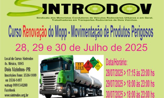 MOPP (Movimentação e Operação de Produtos Perigosos), ele precisa ser renovado a cada 5 anos para continuar válido.